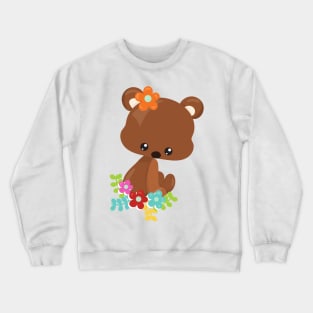 Spring Animals, Cute Bear, Little Bear, Flowers Crewneck Sweatshirt